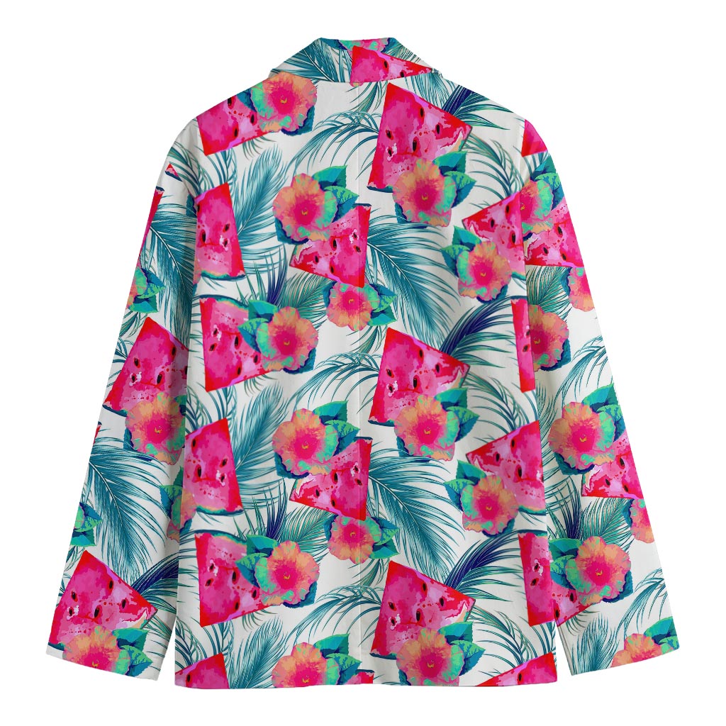 Watermelon Teal Hawaiian Pattern Print Men's Cotton Blazer