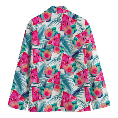 Watermelon Teal Hawaiian Pattern Print Men's Cotton Blazer