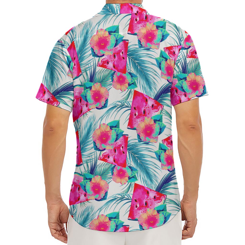 Watermelon Teal Hawaiian Pattern Print Men's Deep V-Neck Shirt