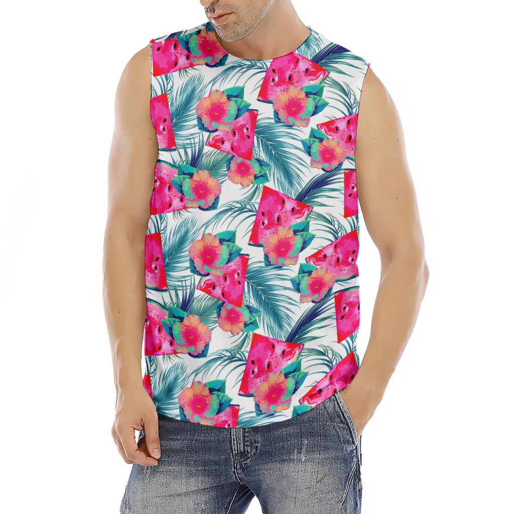 Watermelon Teal Hawaiian Pattern Print Men's Fitness Tank Top