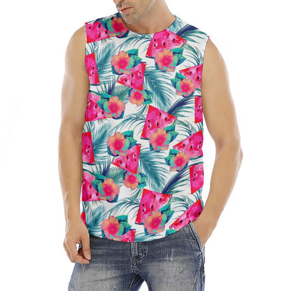 Watermelon Teal Hawaiian Pattern Print Men's Fitness Tank Top
