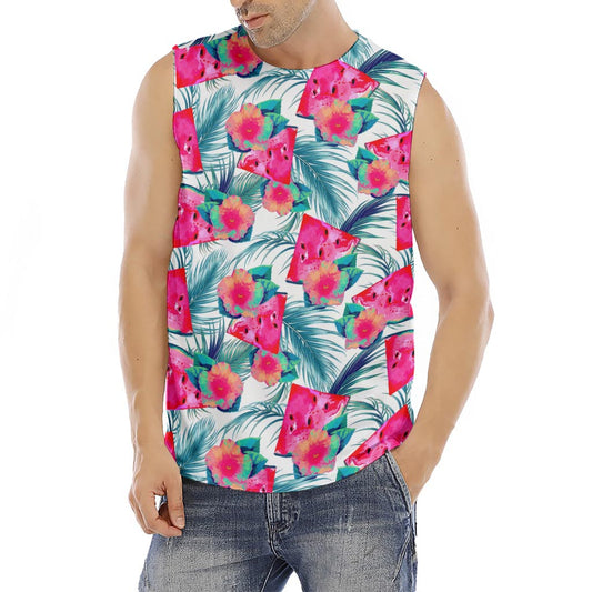 Watermelon Teal Hawaiian Pattern Print Men's Fitness Tank Top