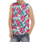 Watermelon Teal Hawaiian Pattern Print Men's Fitness Tank Top