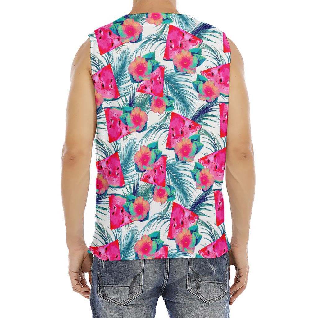 Watermelon Teal Hawaiian Pattern Print Men's Fitness Tank Top
