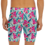 Watermelon Teal Hawaiian Pattern Print Men's Long Boxer Briefs
