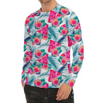 Watermelon Teal Hawaiian Pattern Print Men's Long Sleeve Rash Guard