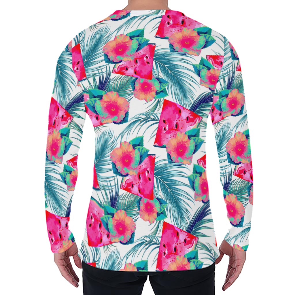 Watermelon Teal Hawaiian Pattern Print Men's Long Sleeve T-Shirt