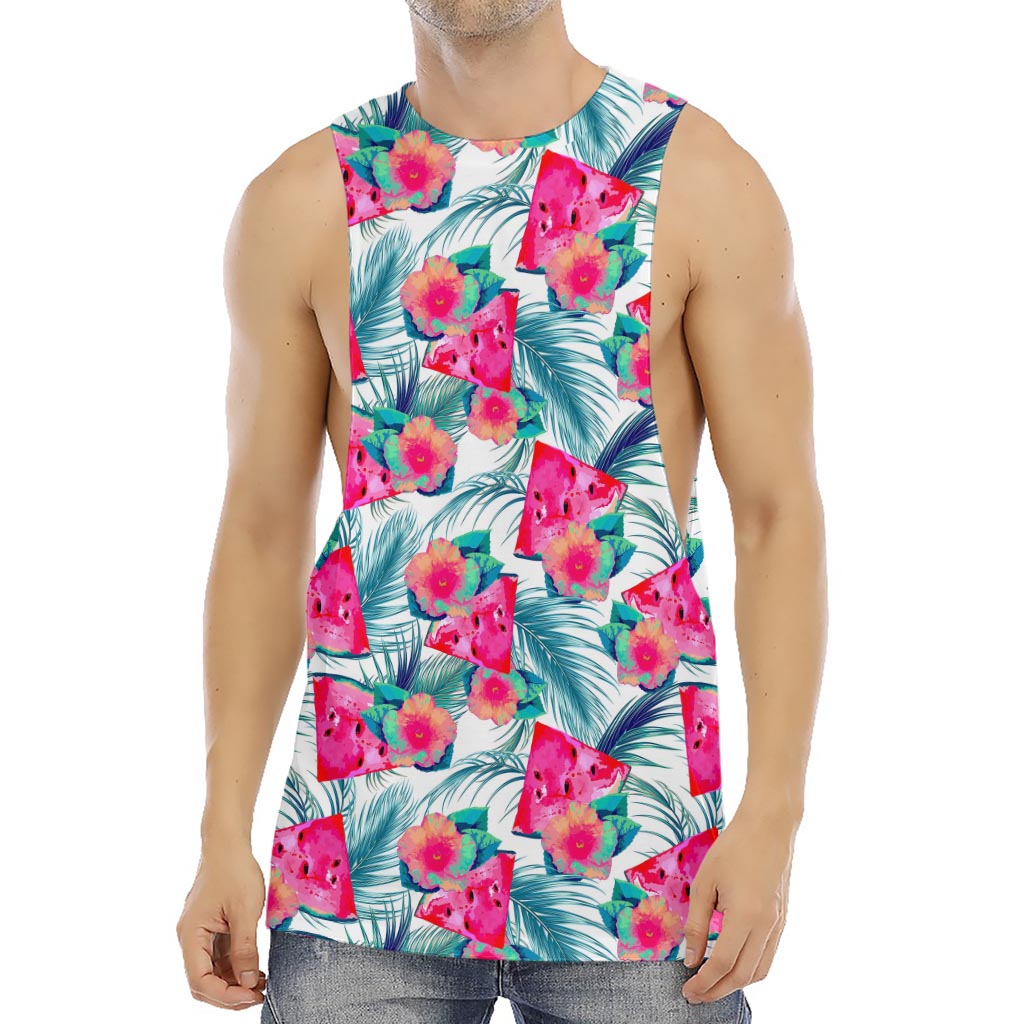 Watermelon Teal Hawaiian Pattern Print Men's Muscle Tank Top