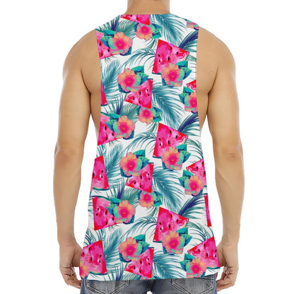 Watermelon Teal Hawaiian Pattern Print Men's Muscle Tank Top