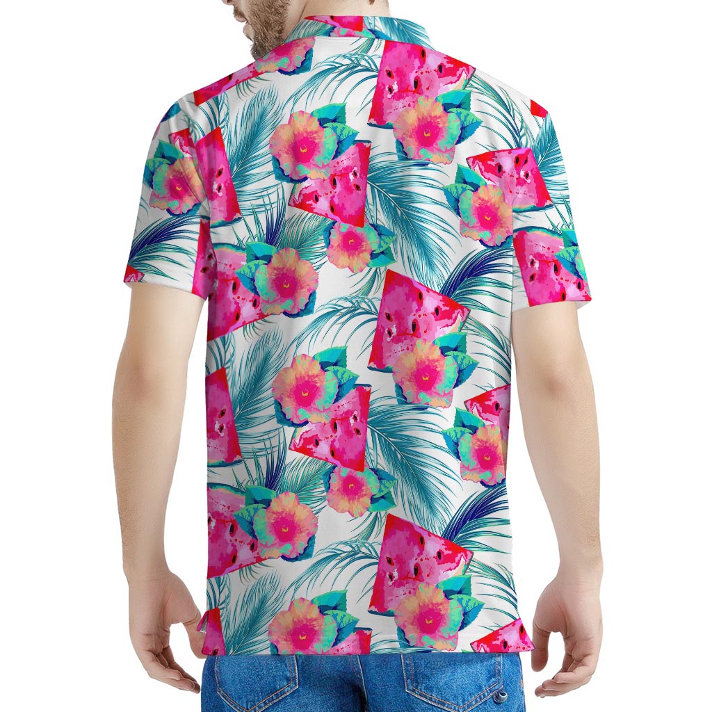 Watermelon Teal Hawaiian Pattern Print Men's Polo Shirt