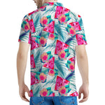 Watermelon Teal Hawaiian Pattern Print Men's Polo Shirt