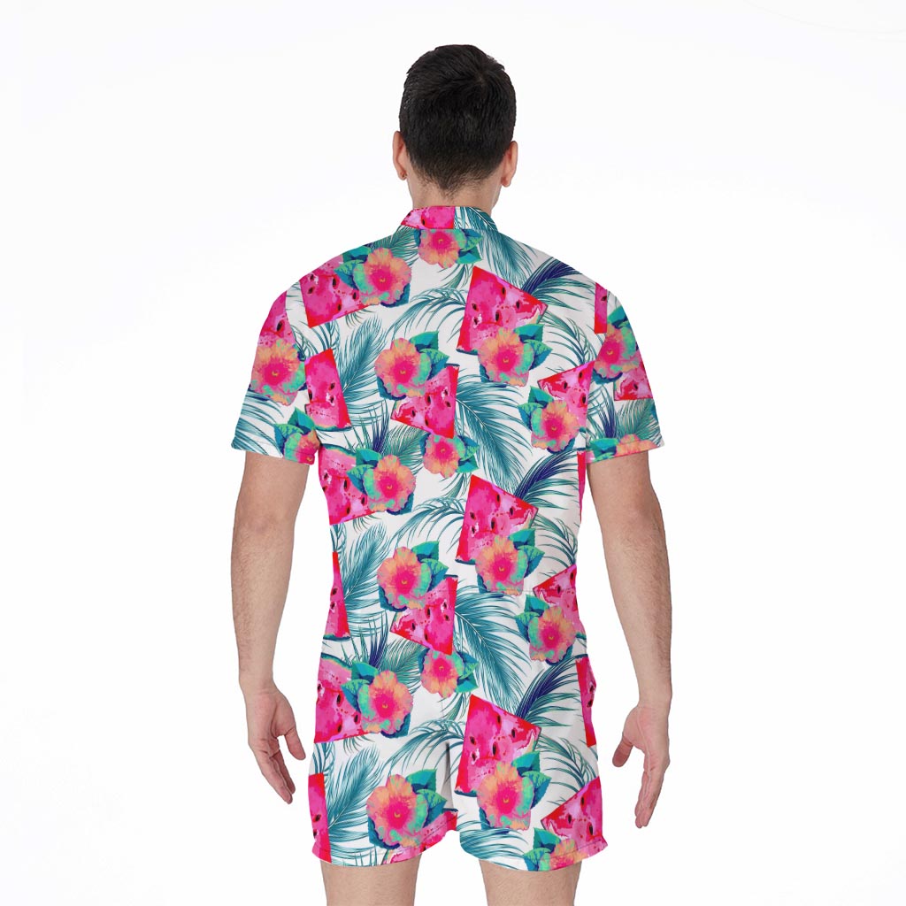 Watermelon Teal Hawaiian Pattern Print Men's Rompers