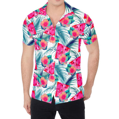 Watermelon Teal Hawaiian Pattern Print Men's Shirt