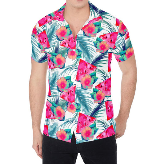 Watermelon Teal Hawaiian Pattern Print Men's Shirt