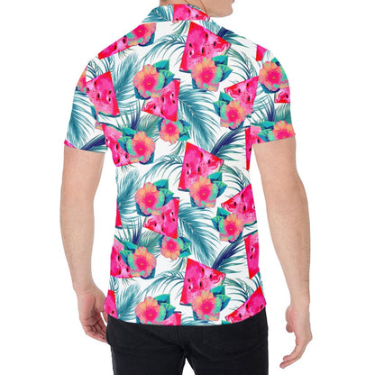 Watermelon Teal Hawaiian Pattern Print Men's Shirt