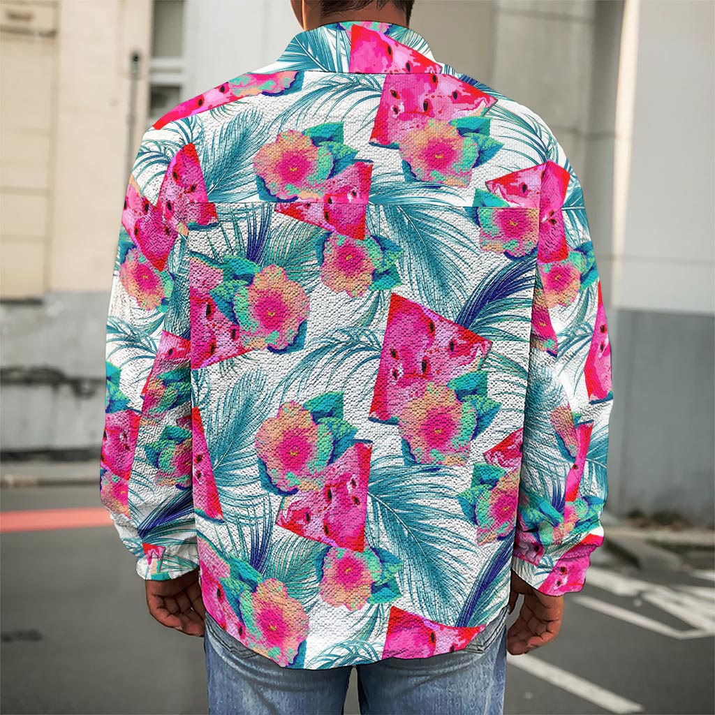 Watermelon Teal Hawaiian Pattern Print Men's Shirt Jacket