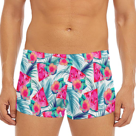 Watermelon Teal Hawaiian Pattern Print Men's Short Boxer Briefs