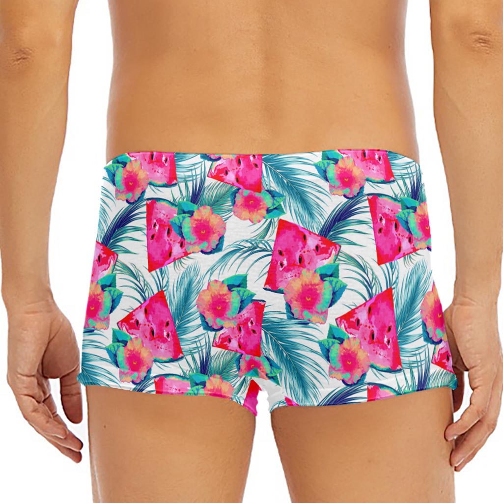 Watermelon Teal Hawaiian Pattern Print Men's Short Boxer Briefs