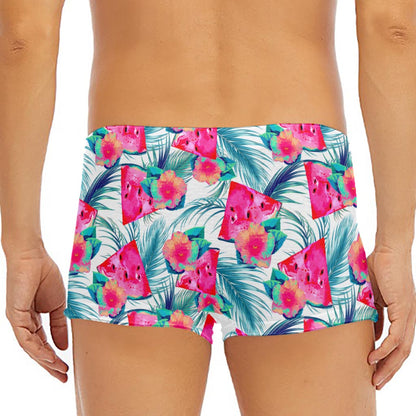 Watermelon Teal Hawaiian Pattern Print Men's Short Boxer Briefs