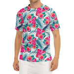 Watermelon Teal Hawaiian Pattern Print Men's Short Sleeve Rash Guard