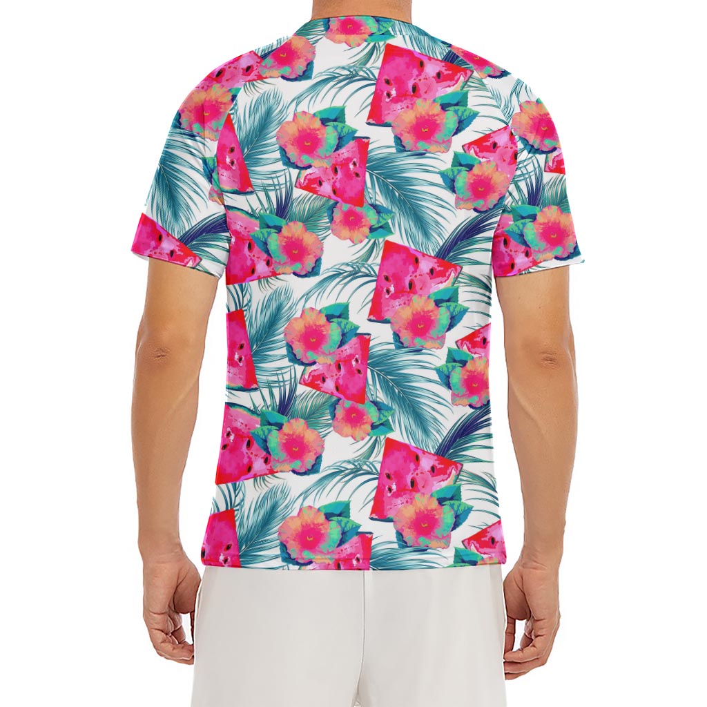 Watermelon Teal Hawaiian Pattern Print Men's Short Sleeve Rash Guard