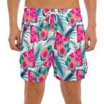 Watermelon Teal Hawaiian Pattern Print Men's Split Running Shorts