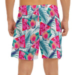 Watermelon Teal Hawaiian Pattern Print Men's Split Running Shorts