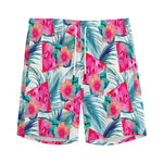 Watermelon Teal Hawaiian Pattern Print Men's Sports Shorts