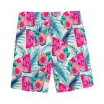 Watermelon Teal Hawaiian Pattern Print Men's Sports Shorts
