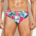 Watermelon Teal Hawaiian Pattern Print Men's Swim Briefs