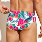 Watermelon Teal Hawaiian Pattern Print Men's Swim Briefs