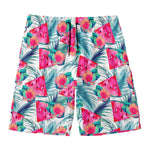Watermelon Teal Hawaiian Pattern Print Men's Swim Trunks