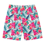 Watermelon Teal Hawaiian Pattern Print Men's Swim Trunks