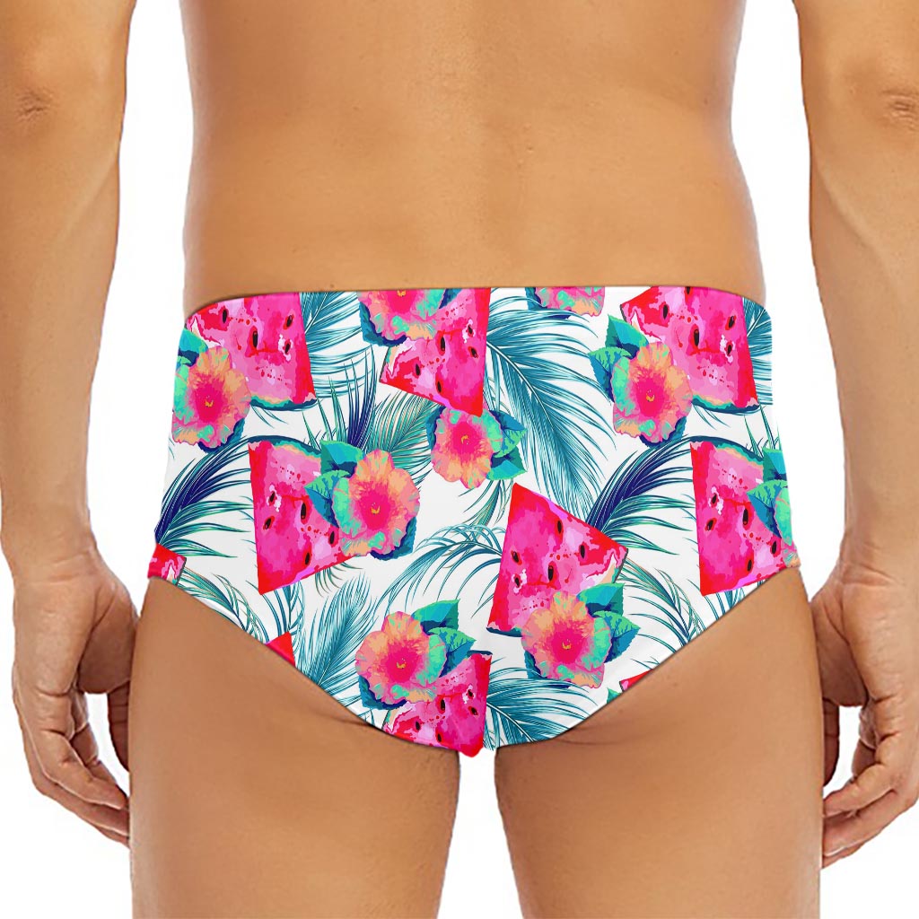 Watermelon Teal Hawaiian Pattern Print Men's Triangle Swim Briefs