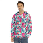 Watermelon Teal Hawaiian Pattern Print Men's Velvet Pullover Hoodie