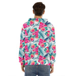 Watermelon Teal Hawaiian Pattern Print Men's Velvet Pullover Hoodie