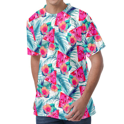 Watermelon Teal Hawaiian Pattern Print Men's Velvet T-Shirt