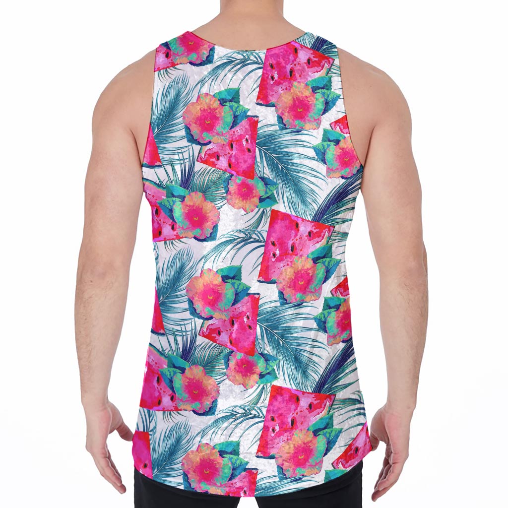 Watermelon Teal Hawaiian Pattern Print Men's Velvet Tank Top
