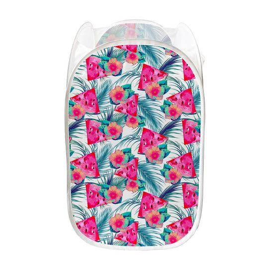 Watermelon Teal Hawaiian Pattern Print Mesh Laundry Hamper