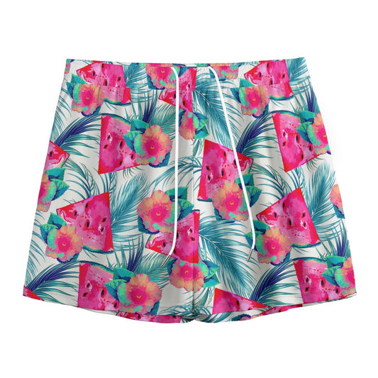 Watermelon Teal Hawaiian Pattern Print Mesh Shorts