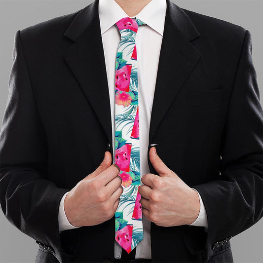 Watermelon Teal Hawaiian Pattern Print Necktie