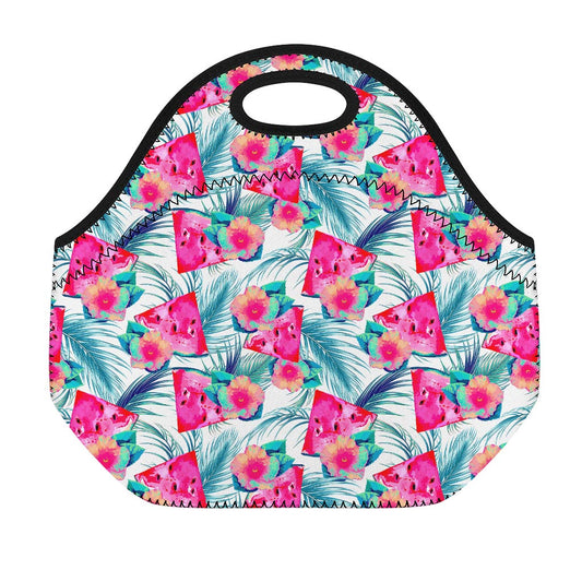 Watermelon Teal Hawaiian Pattern Print Neoprene Lunch Bag