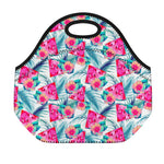 Watermelon Teal Hawaiian Pattern Print Neoprene Lunch Bag