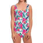 Watermelon Teal Hawaiian Pattern Print One Piece Swimsuit