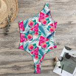 Watermelon Teal Hawaiian Pattern Print One Shoulder Bodysuit