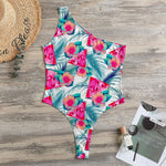 Watermelon Teal Hawaiian Pattern Print One Shoulder Bodysuit