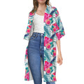 Watermelon Teal Hawaiian Pattern Print Open Front Beach Cover Up