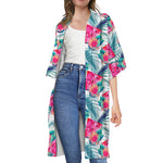 Watermelon Teal Hawaiian Pattern Print Open Front Beach Cover Up