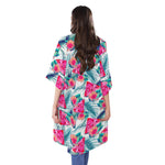 Watermelon Teal Hawaiian Pattern Print Open Front Beach Cover Up