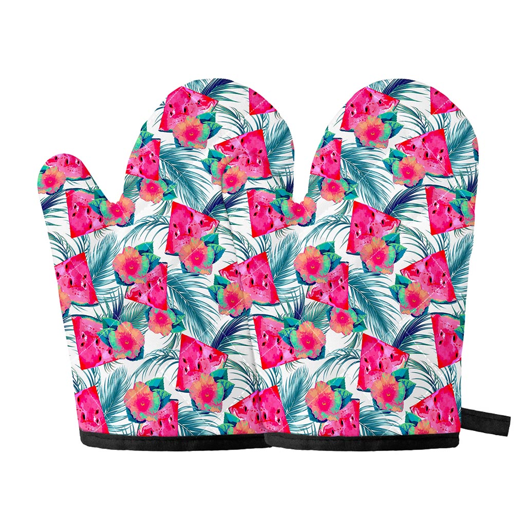 Watermelon Teal Hawaiian Pattern Print Oven Mitts